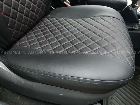 Авточехлы  Лада Kalina Калина Калина2 экокожа черная с красной ниткой ромб Барс    фото 5