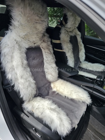 Накидки искусственный мех комбинированные середина темно-серая бока палевые 140х50см 2шт    фото 4