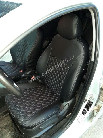 Авточехлы  Kia Rio Киа Рио 2011-2017г Hyundai Solaris 2011-2017г экокожа черная серая нить ромб    фото 2