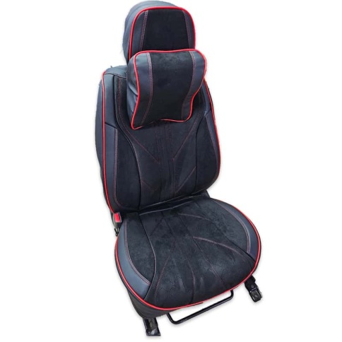 Чехлы  накидки на сиденье экокожа+алькант черный с красным кантом трансформер с отд.подг комп Fentow фото 1