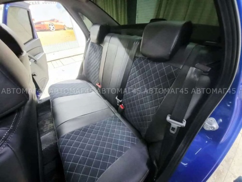 Авточехлы  Лада Granta Гранта  1/1 с 08.2018г экокожа алькантара черная с серой ниткой ромб  фото 6