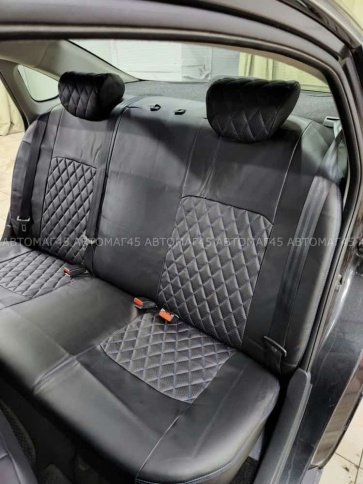 Авточехлы  Nissan Almera Ниссан Альмера 2013-2019г 1/1 экокожа черная серая нить ромб   фото 8