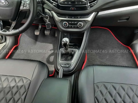 EVA ЭВА 3D коврики в салон LADA Vesta Веста черные красный кант рисунок ромб комплект 5шт    фото 1