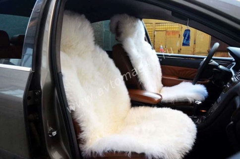 Накидка  на сиденье длинный ворс белый на коже 140х55см 2шт    фото 5