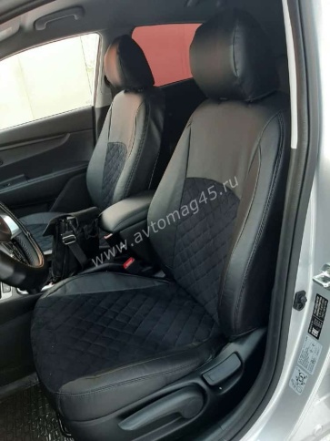 Авточехлы  Kia Rio c 17г X-Line с 17г Hyundai Solaris c 17г экокожа алькант черн сер.н ромб г.Ростов фото 1