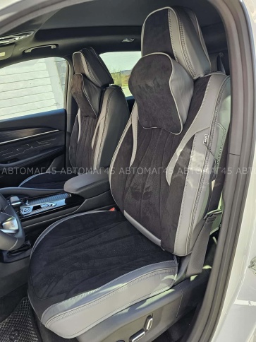 Чехлы  накидки на сиденье экокожа+алькант серый трансформер с отдельным подголовником комплект Fota фото 1