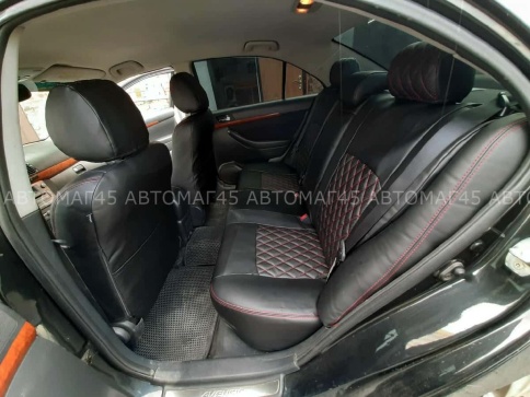 Авточехлы  Toyota Avensis Тойота Авенсис 2 поколение 2002-2009г экокожа черная красная нить ромб    фото 5