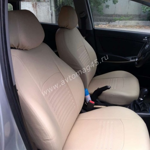 Авточехлы  Kia Rio Киа Рио 2011-2017г Hyundai Solaris 2011-2017г экокожа бежевый Седан    фото 1