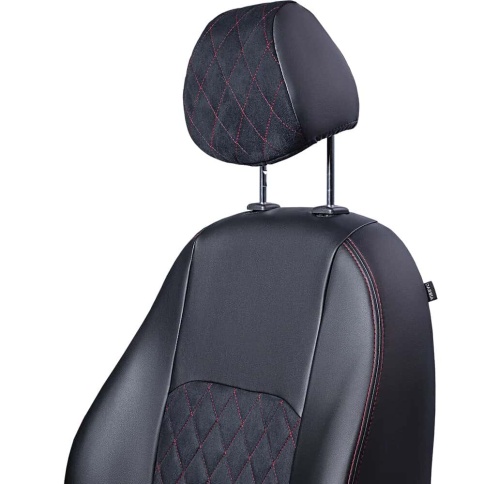 Авточехлы  Mitsubishi Lancer 10 Мицубиси Лансер 10 2007-2011г экокожа алькантара черная ромб    фото 4