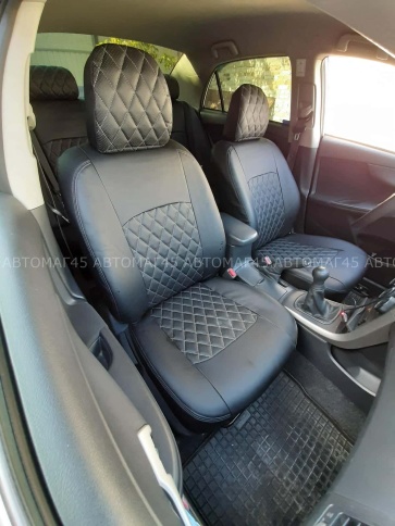 Авточехлы  Toyota Corolla Тойота Королла 2007-2013г кузов 150 экокожа черная нить серая ромб    фото 4