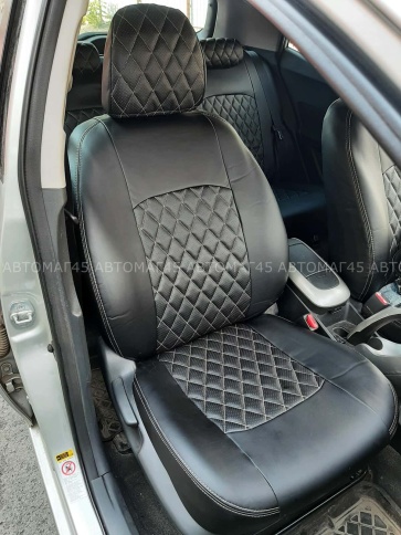 Авточехлы  Toyota Auris Тойота Аурис 2006-2013г экокожа черная бежевая нить ромб    фото 6