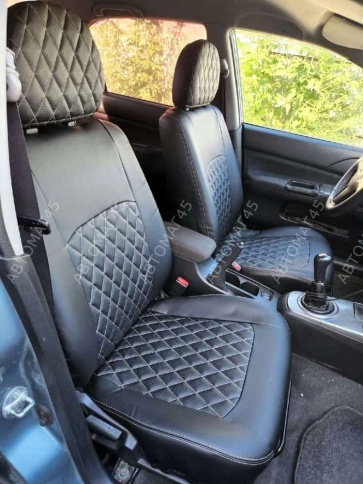 Авточехлы  Mitsubishi Lancer 9 Мицубиси Лансер 9 2003-2010г экокожа черная серая нить ромб седан   фото 6