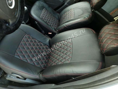 Авточехлы  Lada Largus Ларгус Largus Cross 7 местный экокожа черный с серой ниткой ромб 1пок до 20г фото 2