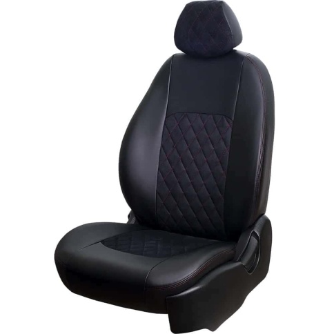 Авточехлы  Kia Ceed Киа Сид 2006-2012г экокожа алькантара черная красная нить ромб    фото 6