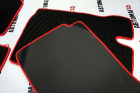 EVA ЭВА  коврики в салон ВАЗ 2101 2107 черные красный кант рисунок ромб комплект 5шт    фото 2