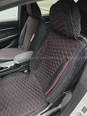 Чехлы  накидки на сиденье лен 2Д черный красная/оранжевая нитка комплект 5шт    фото 6