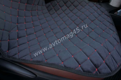 Автотренд  Накидки на сиденье на силиконе без боков велюр черный c красной ниткой 2шт фото 5