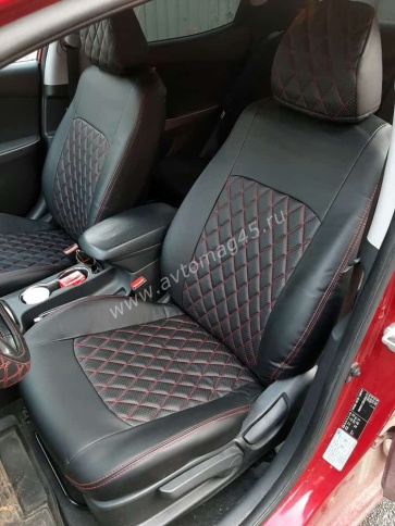 Авточехлы  Hyundai Elantra V пок Хендай Элантра 5 пок кузов MD 2010-2016г экокожа черн сер.нить ромб фото 1