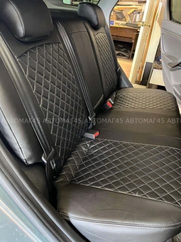 Авточехлы  Lada Vesta Лада Веста седан SW SW Cross экокожа черная с серой ниткой ромб TREND фото 5