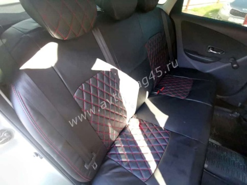 Авточехлы  Nissan Almera Ниссан Альмера 2013-2019г 2/3 экокожа черная красная нить ромб    фото 3