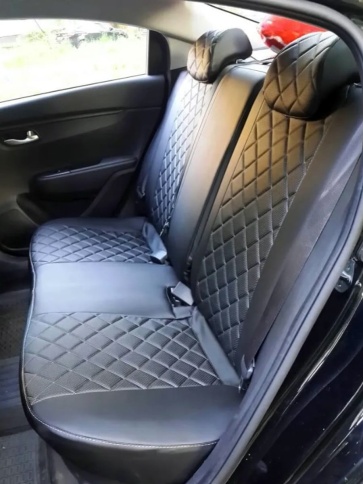 Авточехлы  Skoda Rapid с 2012г 2/3 Volkswagen Polo лифтбэк с 2020г экокожа черная серая н ромб Динас фото 5