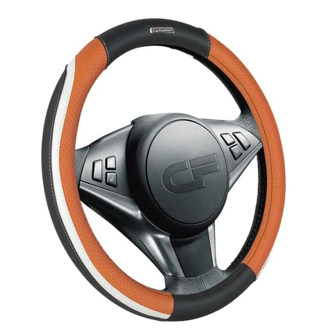 Car Fashion Step  оплетка руля экокожа черно-оранжево-белая размер M    фото 1