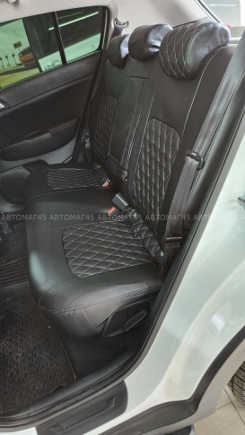 Авточехлы  Kia Sportage Киа Спортаж 2016-10.2022г 4 пок экокожа черная серая нить ромб    фото 3