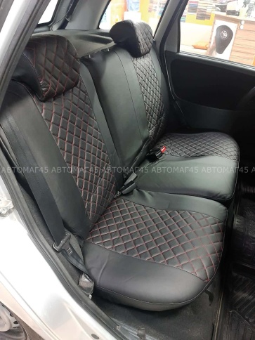 Авточехлы  Лада Kalina Калина Калина2 экокожа черная с красной ниткой ромб Барс    фото 8