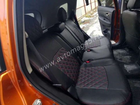 Авточехлы  Nissan X-Trail Ниссан Х-Трейл 2007-2014г кузов T31 экокожа черная красная нить ромб    фото 8