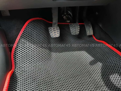EVA ЭВА 3D коврики в салон LADA Vesta Веста черные красный кант рисунок ромб комплект 5шт    фото 3