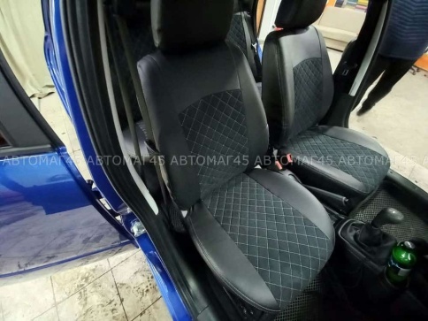 Авточехлы  Лада Granta Гранта  1/1 с 08.2018г экокожа алькантара черная с серой ниткой ромб  фото 8