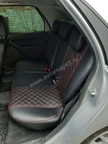 Авточехлы  Datsun Датсун 1/1 2/3 экокожа черная красная нить ромб    фото 10