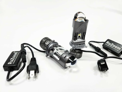 Ruzoom светодиодные лампы LED линза модуль 2шт H4 12В 55W 5500K 11000Lm гарантия 6 мес фото 7