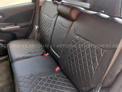 Авточехлы  Honda Хонда CR-V 2012-2018г экокожа черная черная нить ромб    фото 4