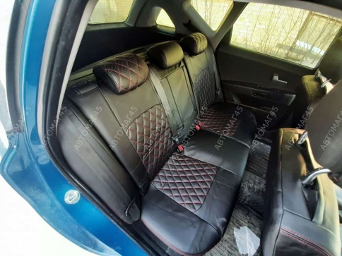 Авточехлы  Kia Ceed Киа Сид 2006-2012г экокожа черная серая нить ромб    фото 4