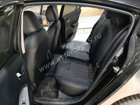 Авточехлы  Kia Cerato Киа Серато 2008-2013г экокожа черная серая нить ромб  фото 2