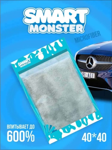 Smart monster микрофибровое полотенце для сушки кузова серый 40*40см 1шт    фото 1