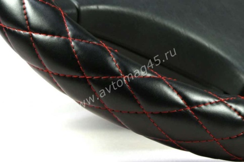 IGG  719 оплетка руля экокожа черный стеганый с красной отстрочкой    фото 2