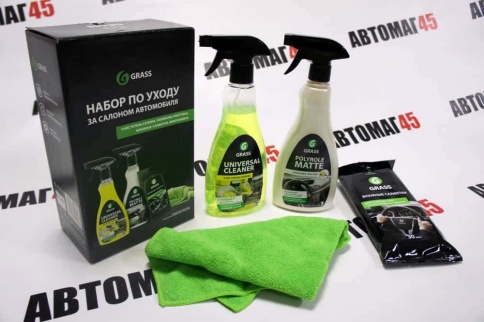 GRASS набор для ухода за салоном авто очиститель салона полироль пластика влаж-е салфетки микрофибра фото 3