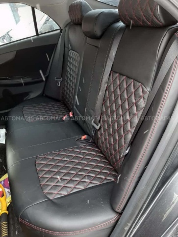 Авточехлы  Toyota Corolla Тойота Королла 2007-2013г кузов 150 экокожа черная нить красная ромб    фото 4