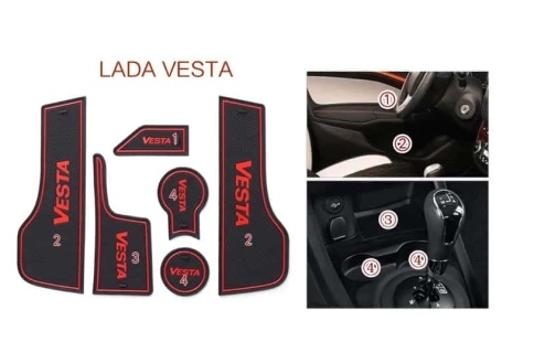 Коврики в ниши Лада Lada Веста Vesta красные буквы 6пр. фото 2
