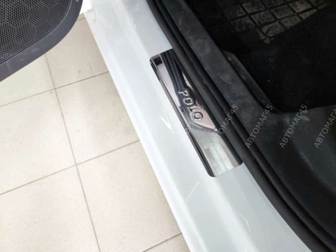 LIDER  Накладки на пороги  Volskwagen Polo Фольцваген Поло 2020-2022г лифтбэк 4 шт нержавейка    фото 5