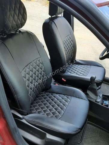 Авточехлы  Lada Largus Ларгус Largus Cross 5 местный 2/3 2012-2021г экокожа черная нить серая ромб  фото 5