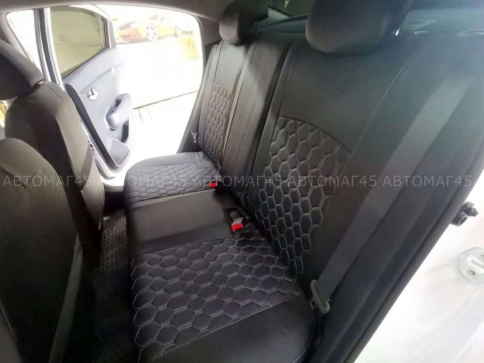 Авточехлы  Kia Rio Киа Рио 2011-2017г Hyundai Solaris 2011-2017г экокожа черная сер.н соты г.Ростов фото 1