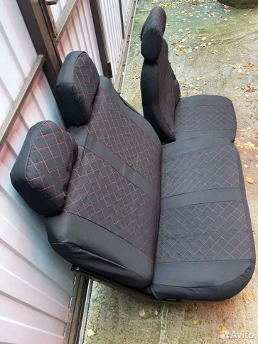 Авточехлы  Газель трехместная жаккард черный с синей ниткой ромб без поролона Барс   фото 14