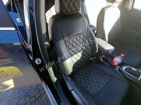 Авточехлы  Kia Cerato Киа Серато 2018-2022г 4 поколение экокожа черная серая нить ромб    фото 3