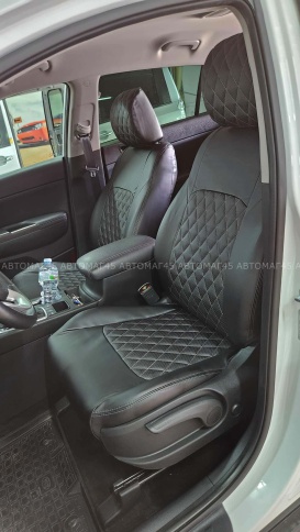 Авточехлы  Kia Sportage Киа Спортаж 2016-10.2022г 4 пок экокожа черная серая нить ромб    фото 2