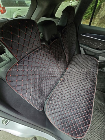 Гелакси  Накидки на сиденье на силиконе велюр задний ряд черные с красной ниткой 3шт  фото 5