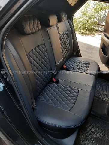 Авточехлы  Kia Ceed Киа Сид 2012-2018г экокожа черная серая нить ромб г.Ростов  фото 4