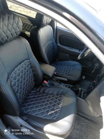 Авточехлы  Kia Spectra Киа Спектра 2004-2011г экокожа черная серая нить ромб    фото 9